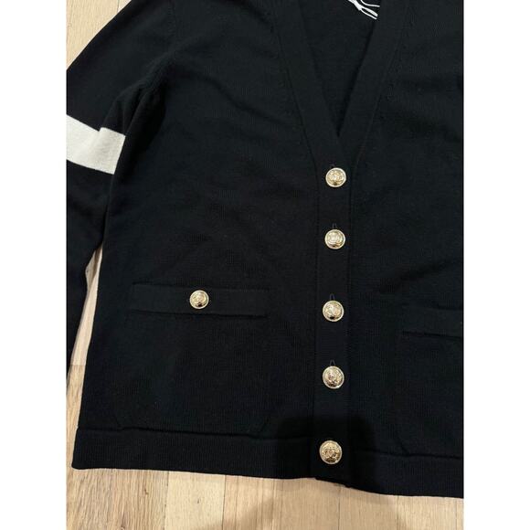 Chanel 20K Black Cashmere White Gold CC Logo Long Sleeve Cardigan Sweater 38 - Picture 5 of 16